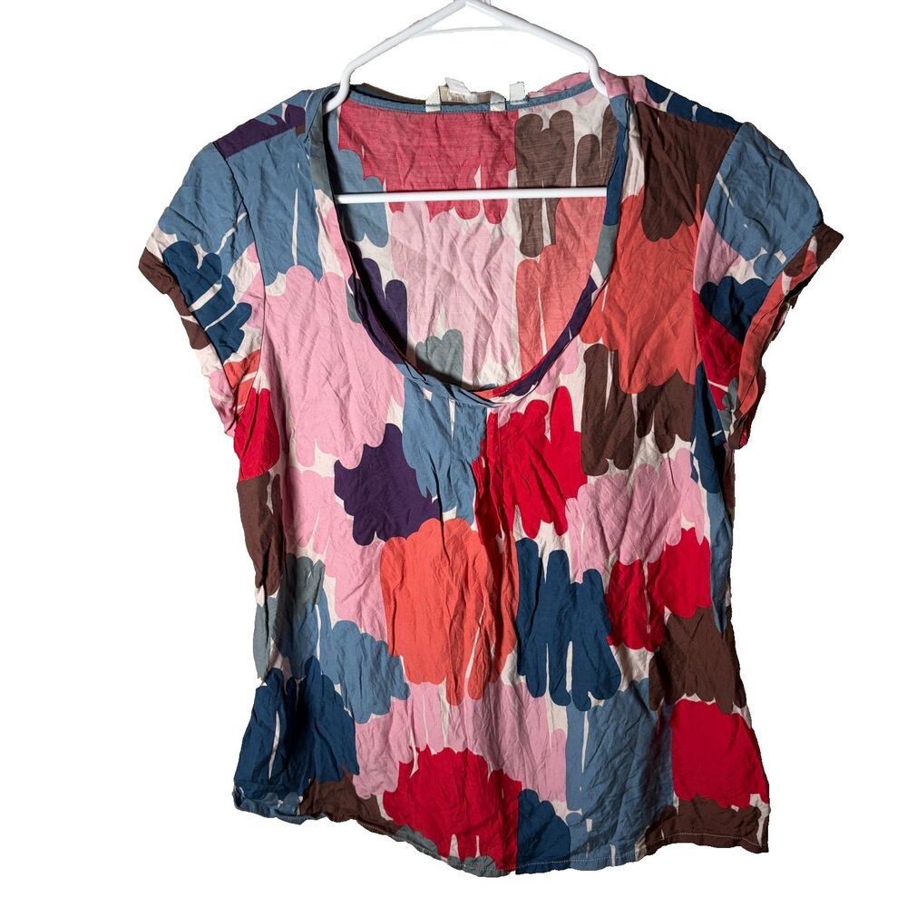 Boden Blouse Women's 8 Round Neck Colorful Short Sleeve Casual Top Artsy